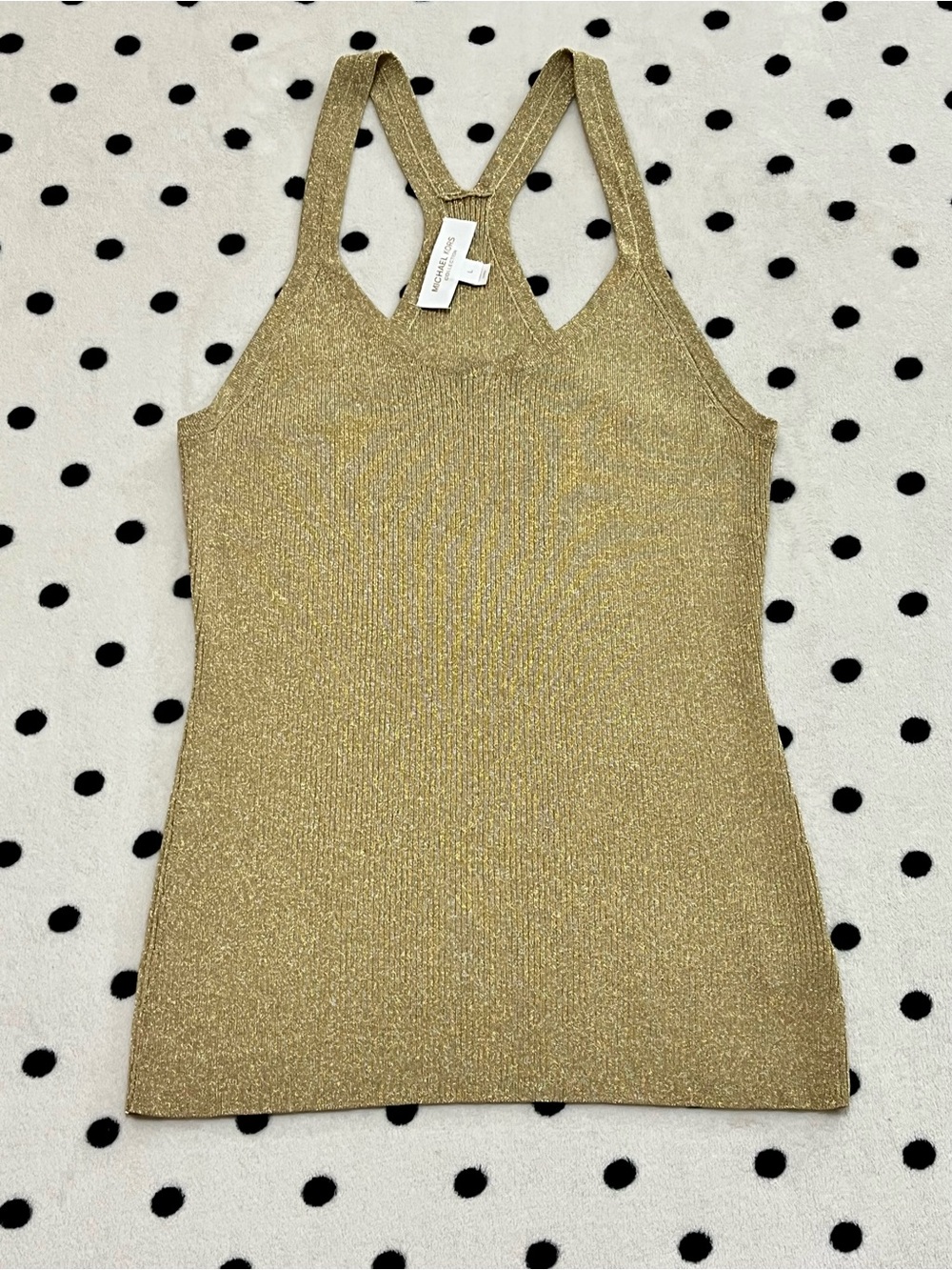 Michael Kors Collection Gold Ribbed Racerback Tank Top Size L - Picture 2 of 10